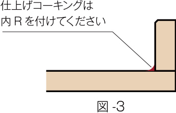 仕上げコーキングは 内R を付けてください